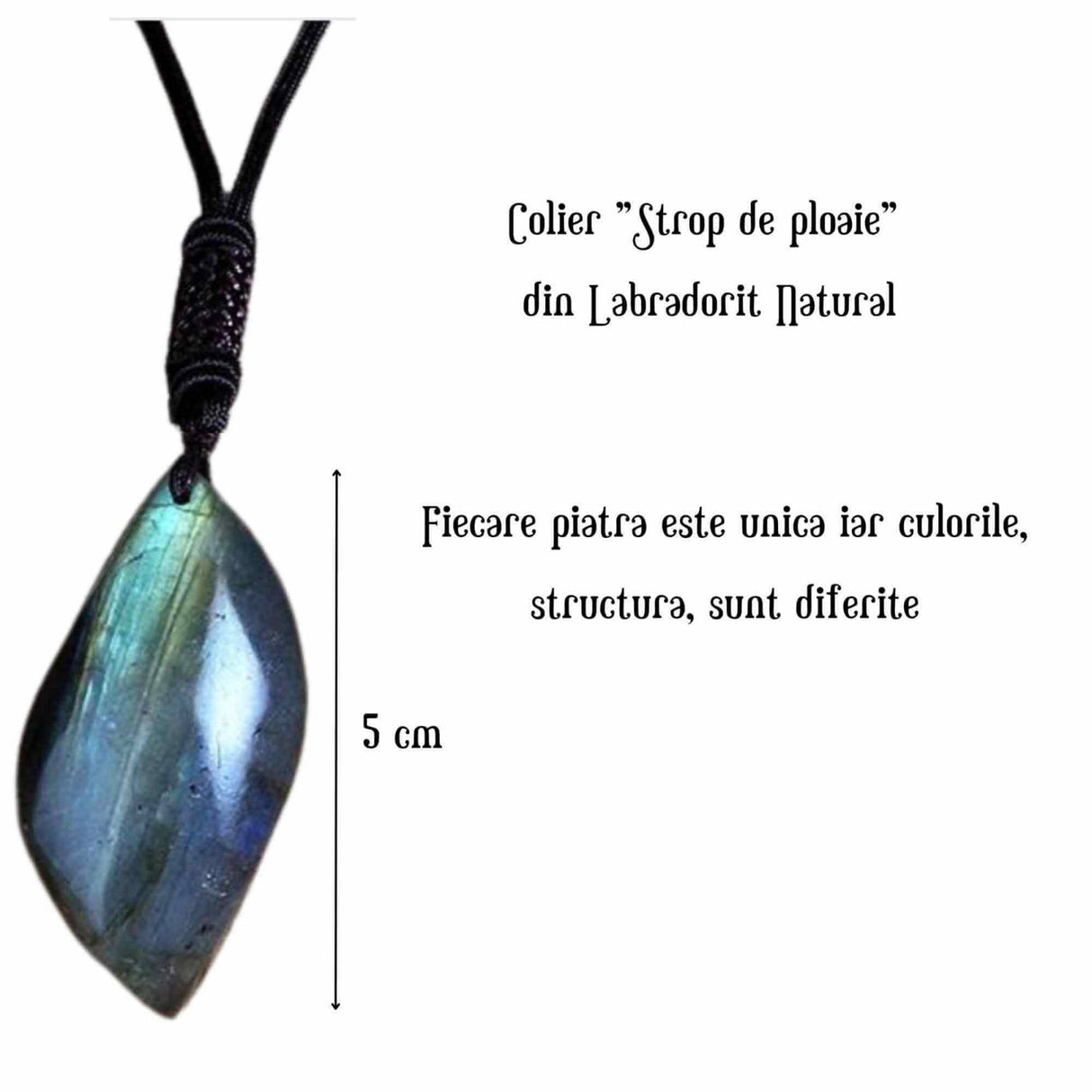 Colier cu Labradorit Natural 5 cm in Forma de \\"Strop de Ploaie\\" Piatra Intuitiei si Meditatiei