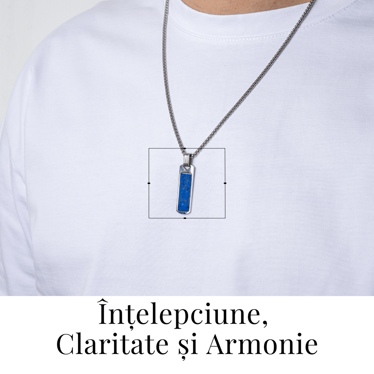 Colier otel inoxidabil cu Lapis Lazuli natural dreptunghiular - Intelepciune si Armonie Interioara