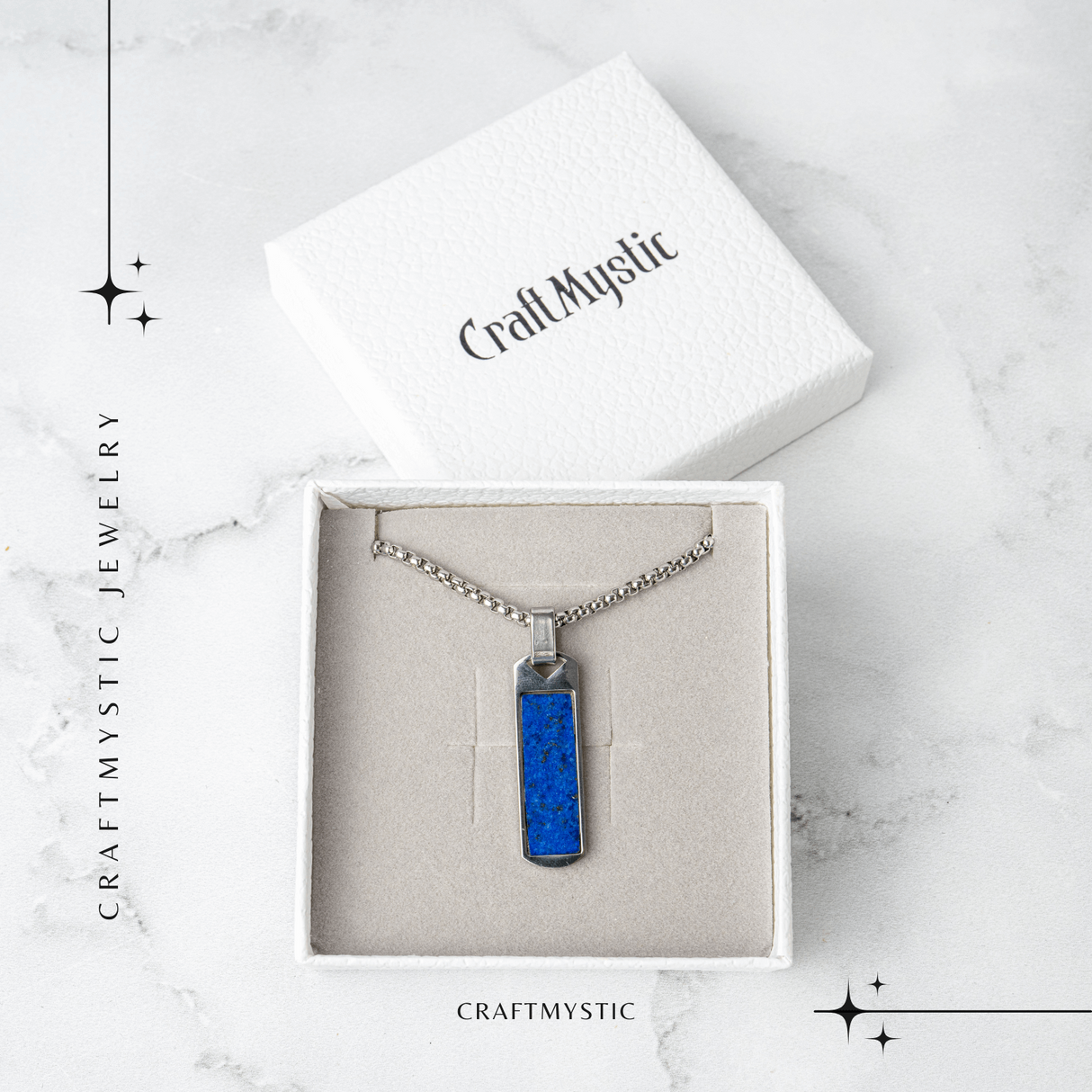 Colier otel inoxidabil cu Lapis Lazuli natural dreptunghiular - Intelepciune si Armonie Interioara