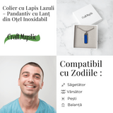 Colier otel inoxidabil cu Lapis Lazuli natural dreptunghiular - Intelepciune si Armonie Interioara