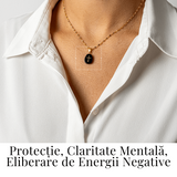 Colier Otel Inoxidabil Auriu cu Obsidian si Cruce - Protectie si Claritate Interioara