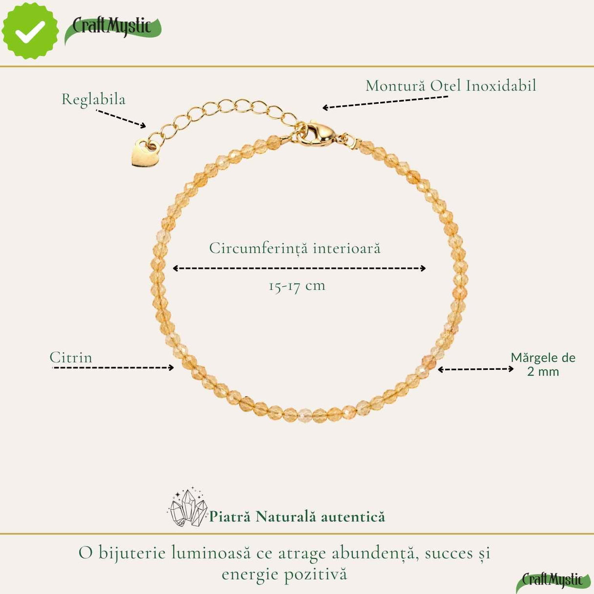 Bratara Fina cu Citrin Fatetat 2 mm– Prosperitate si Energie Pozitiva