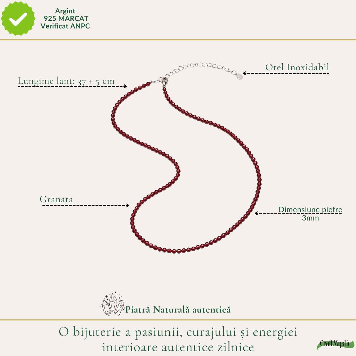 Colier fin la Baza Gatului Tip Choker cu Granat Fatetat 3 mm – Eleganta Naturala