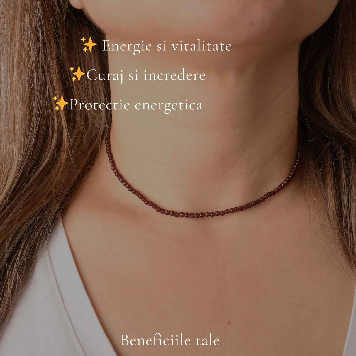 Colier fin la Baza Gatului Tip Choker cu Granat Fatetat 3 mm – Eleganta Naturala