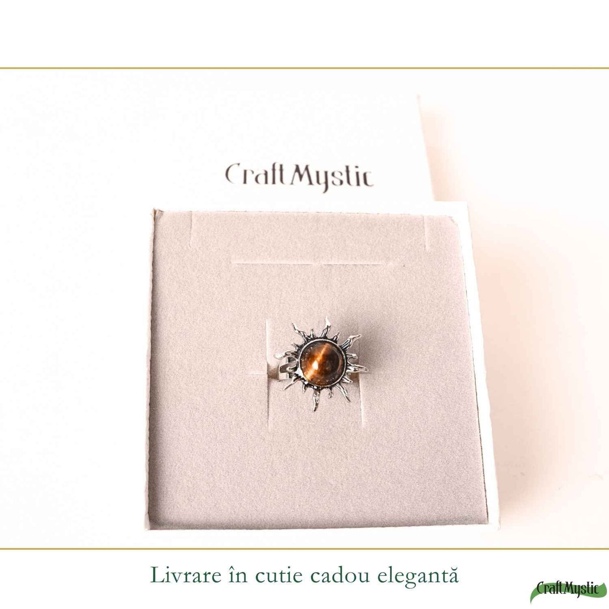 Inel cu Ochi de Tigru Natural in Forma de Soare – Curaj si Incredere in Sine
