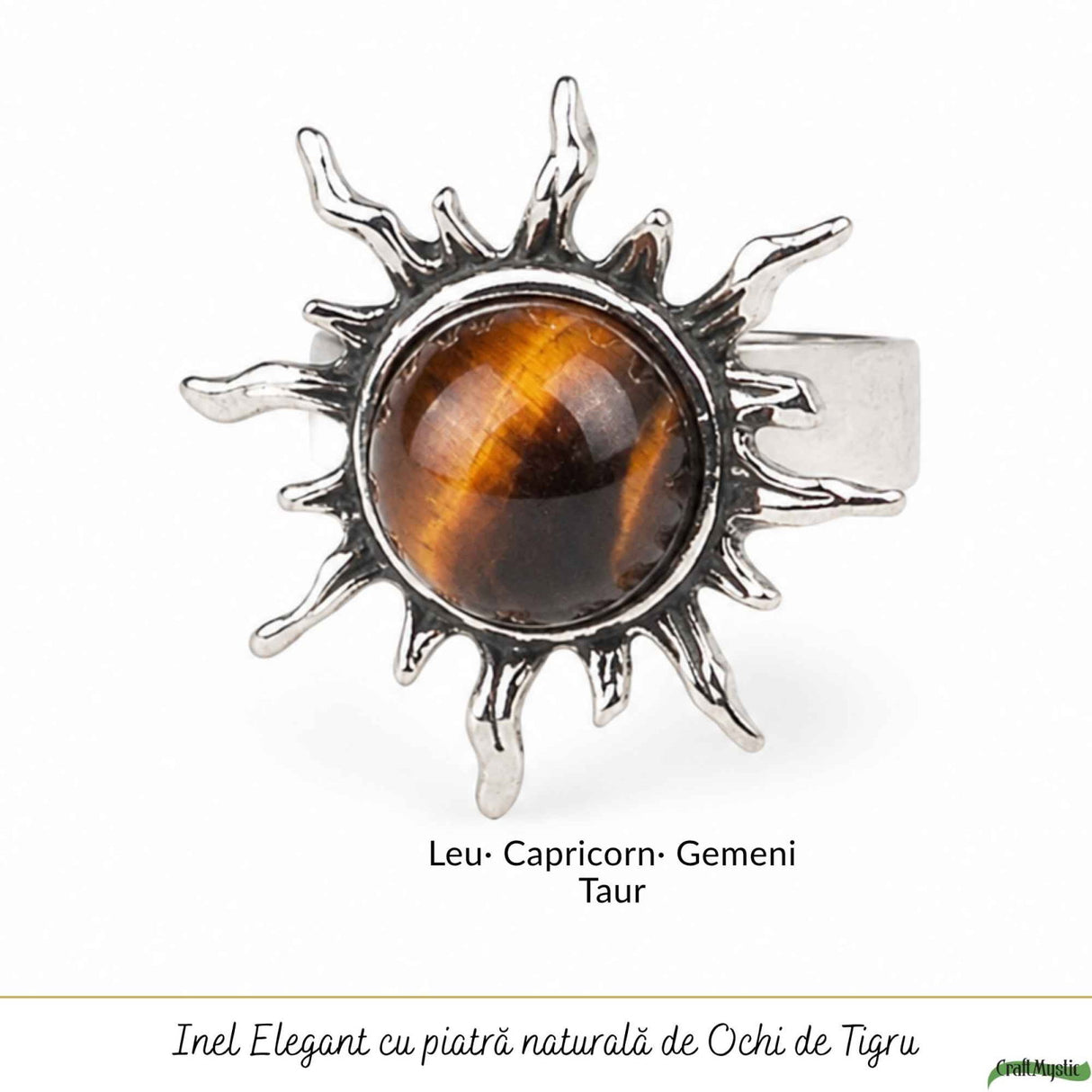 Inel cu Ochi de Tigru Natural in Forma de Soare – Curaj si Incredere in Sine