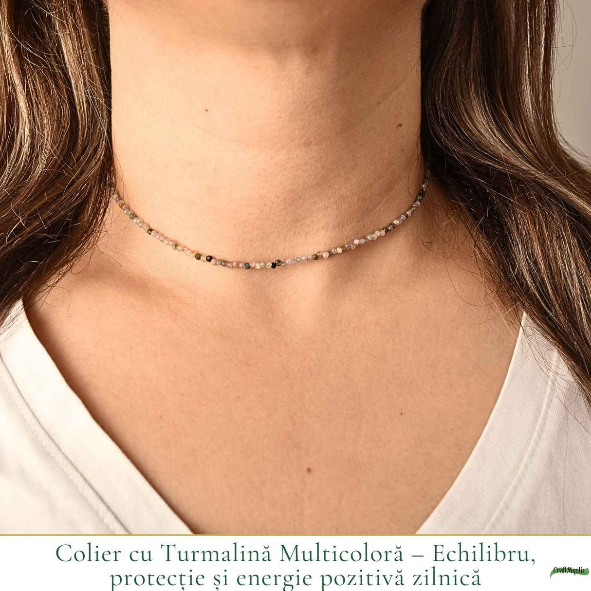 Colier Fin la Baza Gatului Tip Choker cu Turmalina Multicolora Fatetata 2 mm – Armonie si Eleganta Naturala