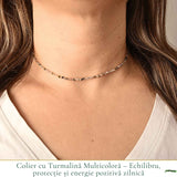 Colier Fin la Baza Gatului Tip Choker cu Turmalina Multicolora Fatetata 2 mm – Armonie si Eleganta Naturala