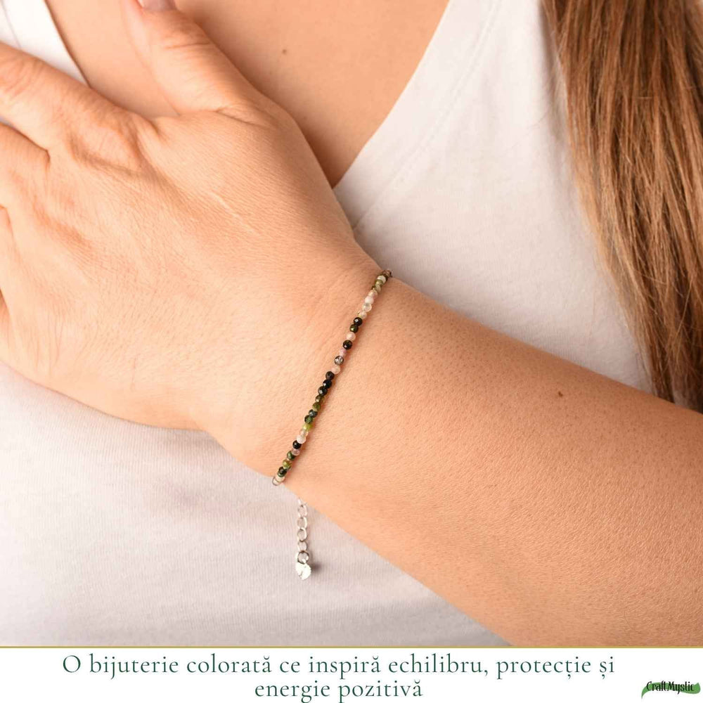 Bratara Fina cu Turmalina Multicolora Fatetata 2 mm – Echilibru si Energie Pozitiva