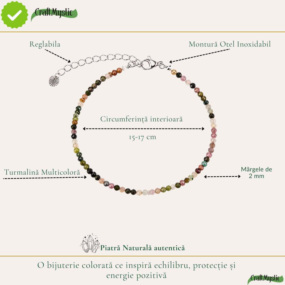 Bratara Fina cu Turmalina Multicolora Fatetata 2 mm – Echilibru si Energie Pozitiva