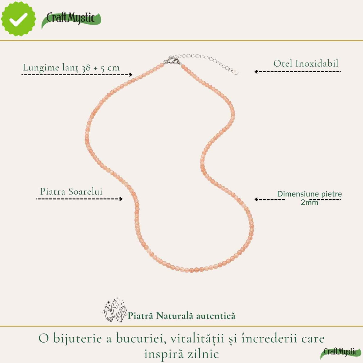 Colier Fin la Baza Gatului Tip Choker cu Piatra Soarelui Fatetata Rotunda 2 mm – Bucurie si Eleganta Naturala