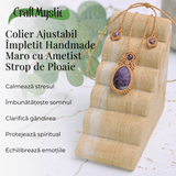 Colier Ajustabil Handmade cu Ametist sub forma de Strop de Ploaie - Maro, Lungime Maxima 45 cm