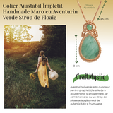 Colier Ajustabil Handmade cu Aventurin Verde sub forma de Strop de Ploaie - Maro, Lungime Maxima 45 cm