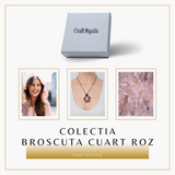 Colier Ajustabil Handmade cu Cristal de Cuart Roz in Broscuta Impletita - Lungime Maxima 45 cm