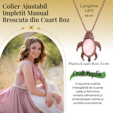 Colier Ajustabil Handmade cu Cristal de Cuart Roz in Broscuta Impletita - Lungime Maxima 45 cm