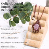 Colier Ajustabil Handmade cu Cristal de Cuart Roz in Broscuta Impletita - Lungime Maxima 45 cm