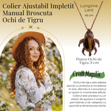 Colier Ajustabil Handmade cu Cristal de Ochi de Tigru in Broscuta Impletita - Lungime Maxima 45 cm