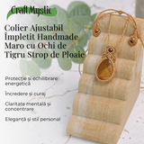 Colier Ajustabil Handmade cu Ochi de Tigru sub forma de Strop de Ploaie - Maro, Lungime Maxima 45 cm