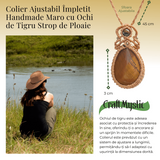 Colier Ajustabil Handmade cu Ochi de Tigru sub forma de Strop de Ploaie - Maro, Lungime Maxima 45 cm