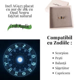 Inel Argint 925 placat cu aur 18K cu Opal Negru Fatetat oval- o reflexie profunda a intuitiei purtate cu gratie