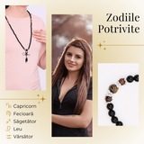Colier Mala cu 108 Pietre din Obsidian si Ochi de Tigru