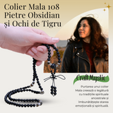 Colier Mala cu 108 Pietre din Obsidian si Ochi de Tigru
