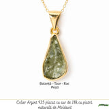 Colier Premium cu Moldavit si Argint 925 placat cu Aur 18K – Claritate, Intuitie si Echilibru