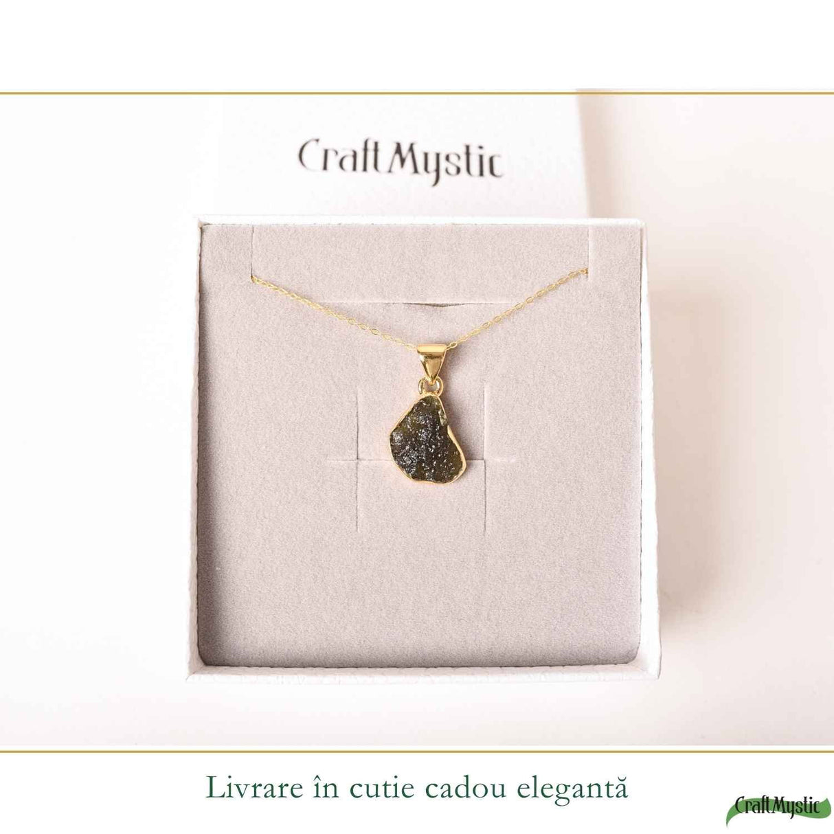 Colier Delicat cu Moldavit Natural si Argint Placat cu Aur 18k - Energie si Stil