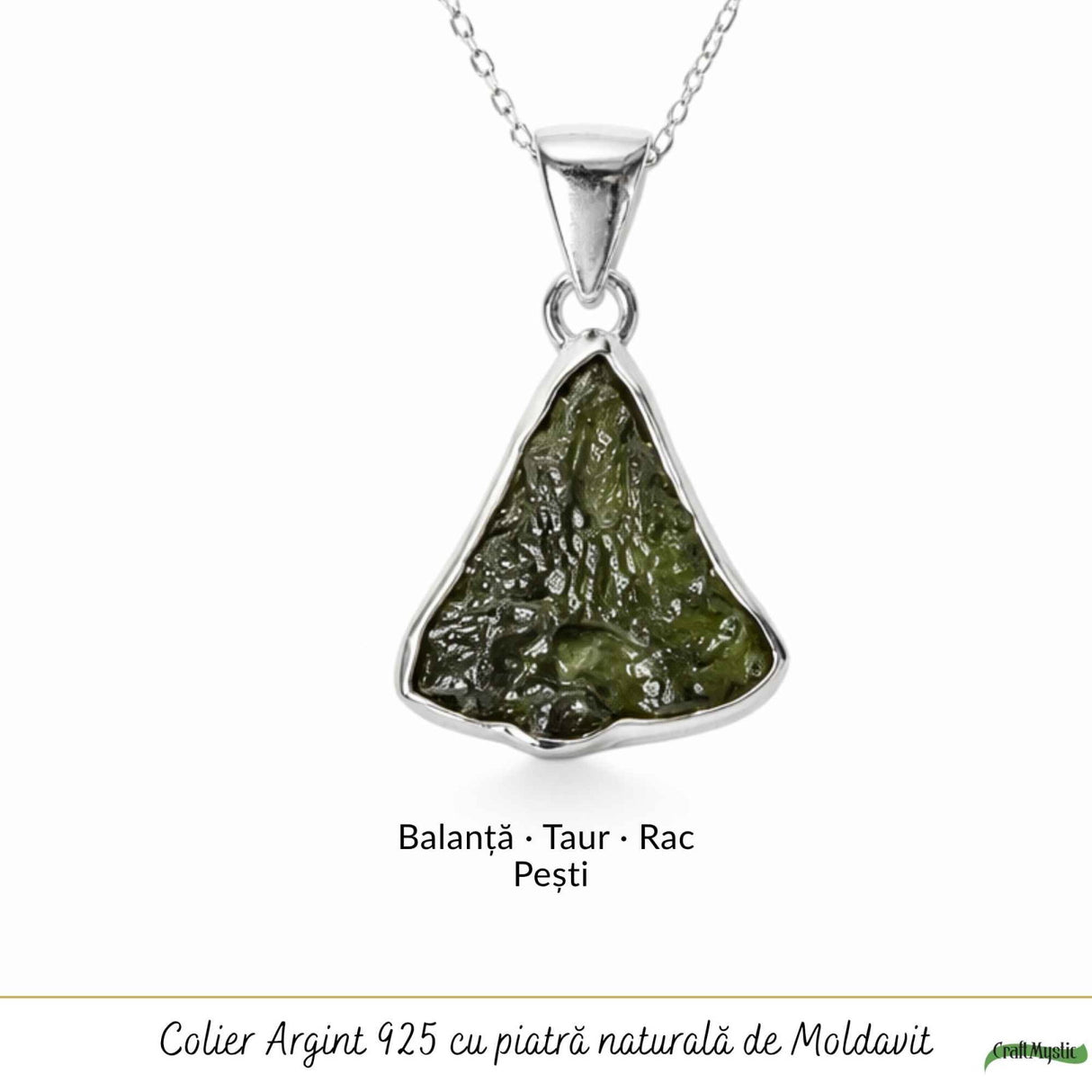 Colier Moldavit Brut Triunghi Argint 925 – Energie si Claritate Interioara