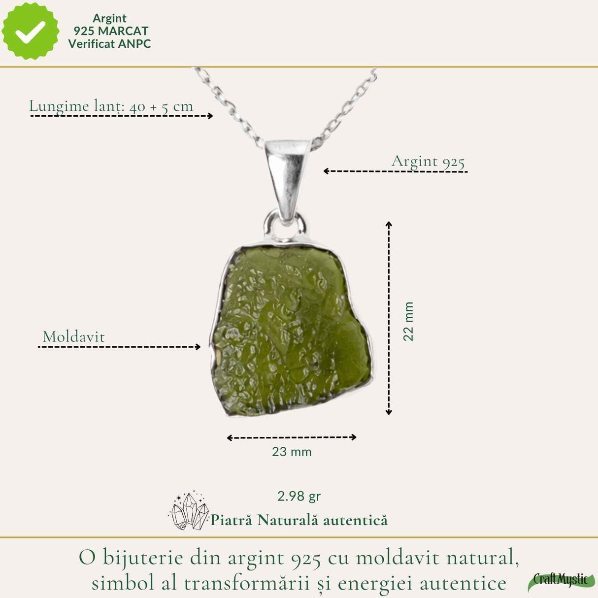 Colier argint 925 cu moldavit brut neuniform – transformare si claritate interioara