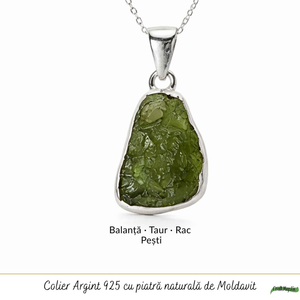 Colier Moldavit Brut Neuniform Argint 925 – Energie Intensa si Claritate