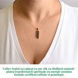 Colier argint 925 placat aur 18k cu Moldavit natural 2.3 gr - talisman de transformare spirituala