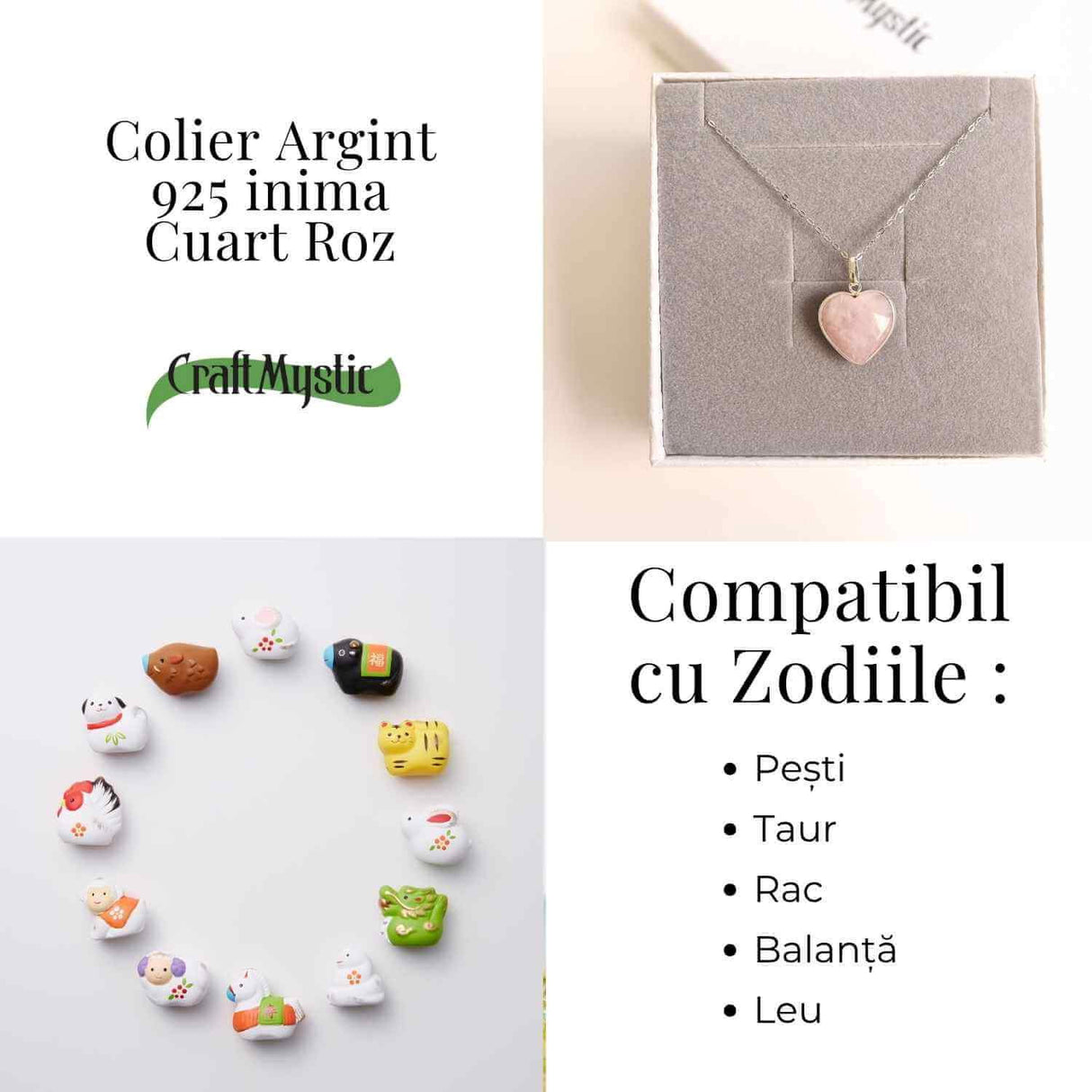 Simbolul Iubirii Pure - Colier Inima Cuart Roz din Argint 925