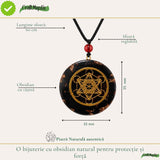 Colier Orgonit cu pietre naturale de Obsidian si Cubul lui Metatron – Protectie si Echilibru Interior