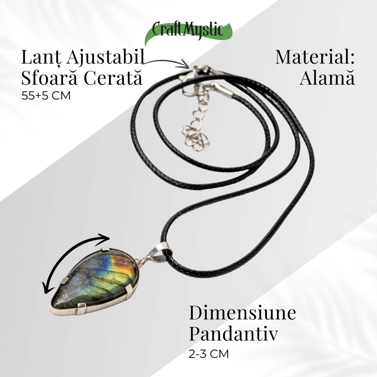 Colier cu Labradorit Natural in Forma de Picatura - Protectie, Intuitie si Stralucire Irizata