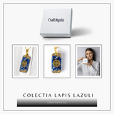 Colier cu Lapis Lazuli si Rasina - Pandantiv Dreptunghiular cu Simbol Sacru Sri Yantra
