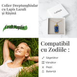 Colier cu Lapis Lazuli si Rasina - Pandantiv Dreptunghiular cu Simbol Sacru Sri Yantra