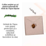 Colier Argint 925 cu Ochi de Tigru Oval fatetat- Protectie, Claritate si Incredere Interioara
