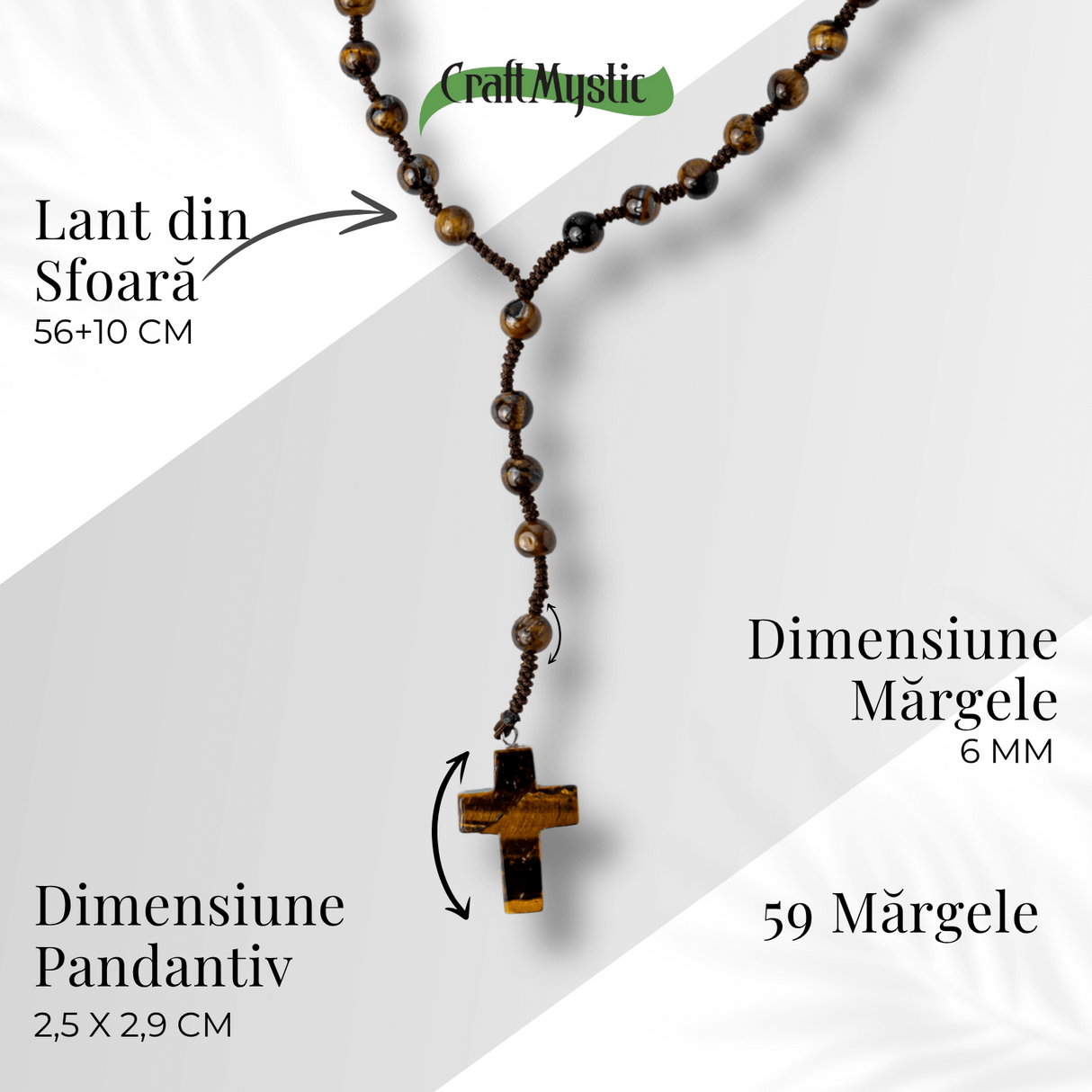 Colier cu Margele din Ochi de Tigru Natural si Pandantiv Cruce - Protectie, Curaj si Forta Interioara