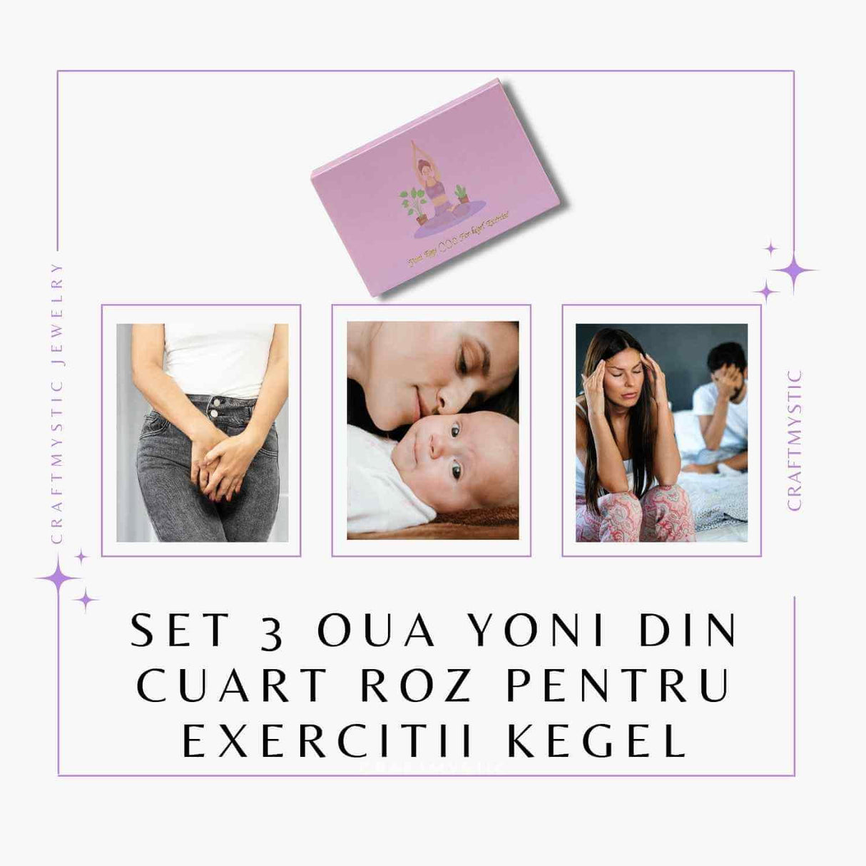 Set 3 Oua Yoni din Cuart Roz - Echilibru si Forta Interioara
