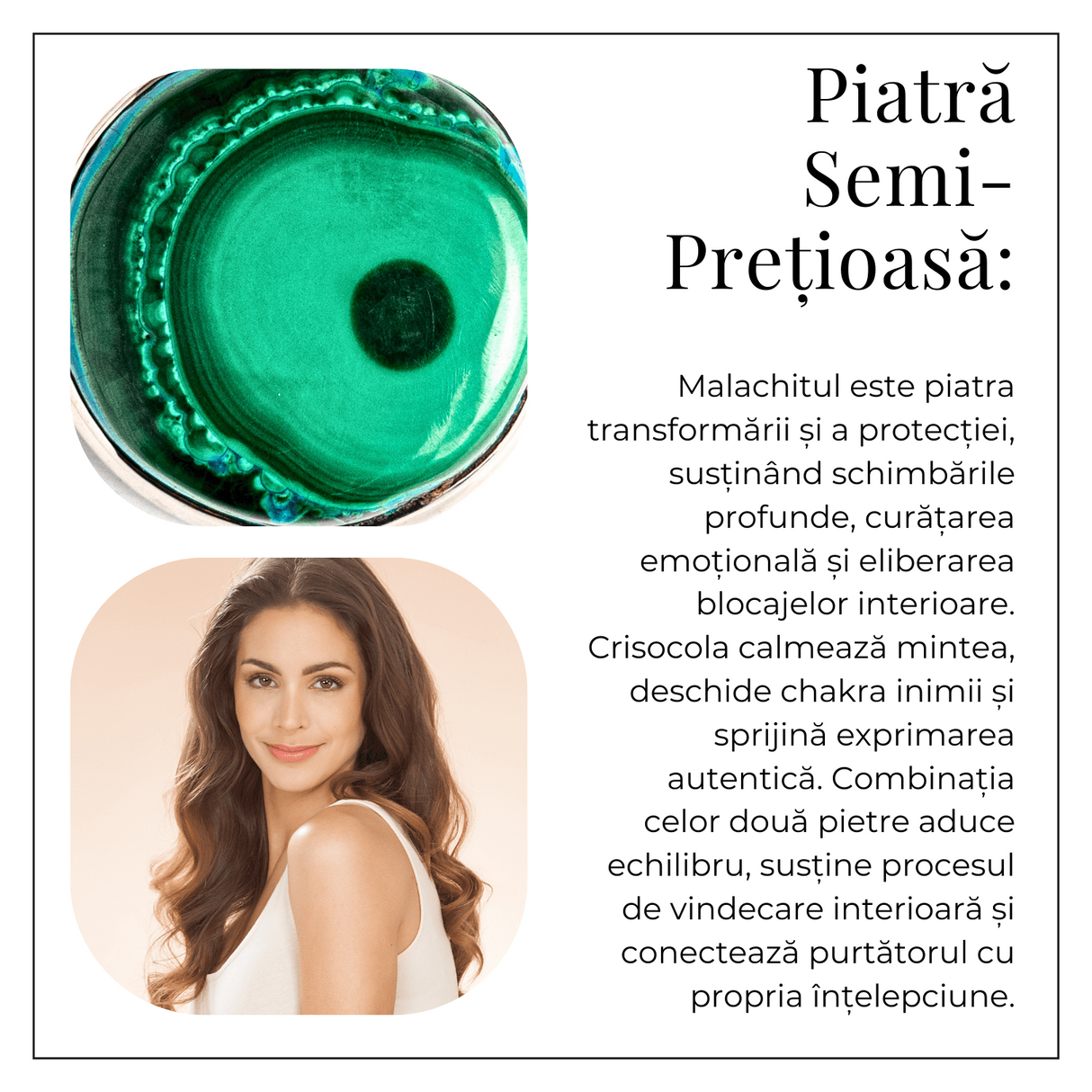 Colier protectie si echilibru emotional - Malachit si Crisocola montura Argint 925 8.35 gr