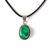 Colier ajustabil cu pandantiv oval din Malachit Natural - Protectie si Echilibru Energetic