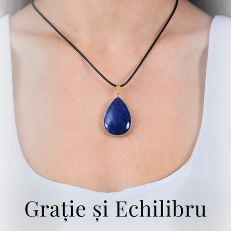 Colier ajustabil cu pandantiv strop de ploaie auriu Lapis Lazuli - Claritate si Intelepciune - Copie