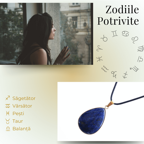 Colier ajustabil cu pandantiv strop de ploaie auriu Lapis Lazuli - Claritate si Intelepciune - Copie