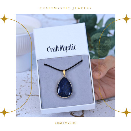 Colier ajustabil cu pandantiv strop de ploaie auriu Lapis Lazuli - Claritate si Intelepciune - Copie
