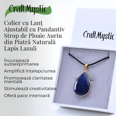 Colier ajustabil cu pandantiv strop de ploaie auriu Lapis Lazuli - Claritate si Intelepciune - Copie