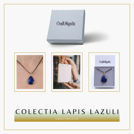 Colier ajustabil cu pandantiv strop de ploaie auriu Lapis Lazuli - Claritate si Intelepciune - Copie