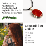 Colier ajustabil cu pandantiv oval din Carneol Natural - Vitalitate si Creativitate