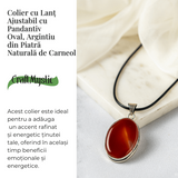 Colier ajustabil cu pandantiv oval din Carneol Natural - Vitalitate si Creativitate