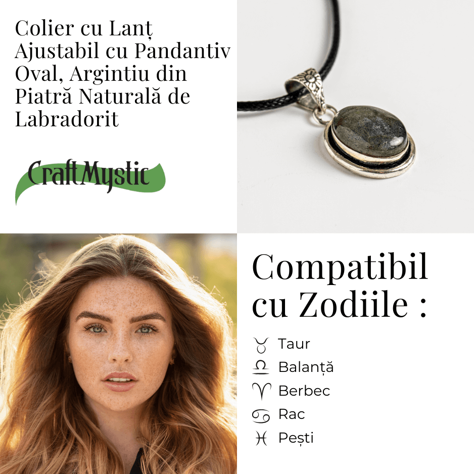 Colier ajustabil cu pandantiv oval din Labradorit Natural - Intuitie si Protectie Energetica